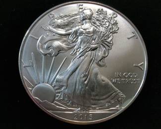 2015 American Eagle $1 Silver Coin, Qty 2, Each Is 1 oz Fine Silver