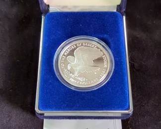 1991 The $50 Heroes Of Desert Storm Silver Proof Commemorative Coin, 1 Troy oz Of .9999 Silver, With COA, In Display Box