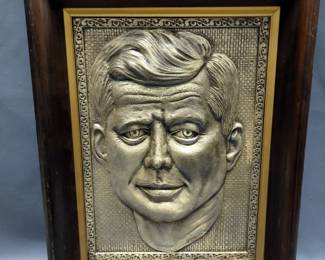 Framed Metal Portrait Of JFK, Signed Guilmeros 61, 19" x 14.5"