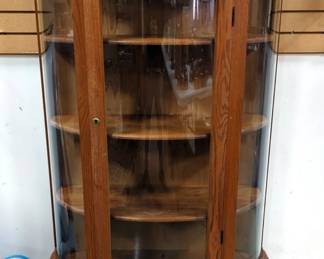 Curved Glass Locking Curio Cabinet With 3 Interior Shelves, Approx 58" x 36" x 15"