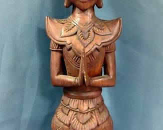 Hand Carved Wooden Praying Buddha, Approx 28.5" Tall 