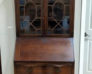 Maddox Tables Drop Front Walnut Secretary, Pattern No 927, With 2 Glass Doors And 4 Lower Drawers, Approx 78" x 31" x 17" 