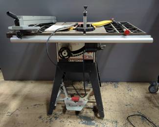 Sears Craftsman 10" Deluxe Flex Drive Table Saw, Model 113.241691, With Fence Accessory, Model XR-2424, Both With Owners Manual, On Herc-U-Lift Adjustable Frame Caster Set, Powers On