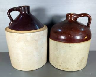 Unbranded Crock Jugs, Qty 2, Approx 11.5" And 14" Tall 