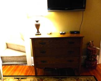 Oak dresser, lamp