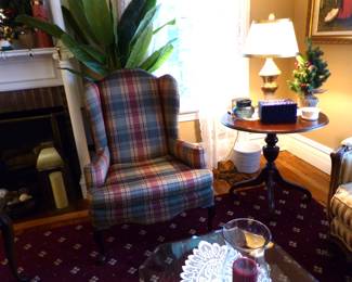 Ethan Allen Furniture, wing chair, side table