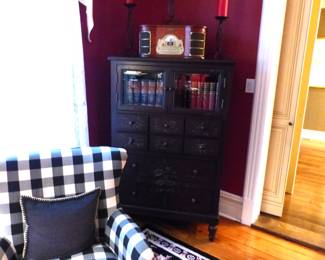 Bookcase, leather bound books
