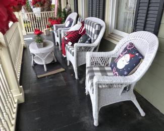 White wicker porch furniture