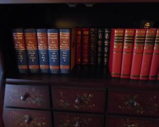 Bookcase, leather bound books