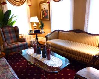 Ethan Allen Furniture, sofa, coffee table, club chair, side table