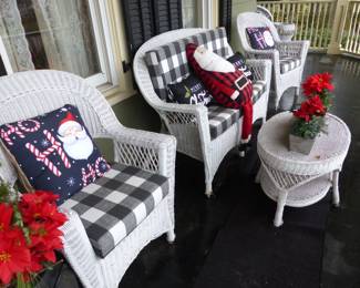 White wicker porch furniture