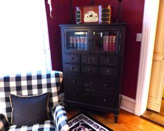 Bookcase, leather bound books