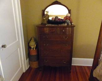 Oak tall dresser with oval mirror