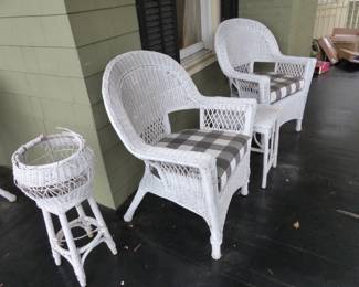 White wicker porch furniture