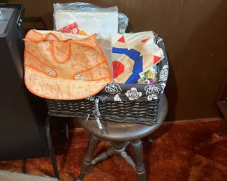 VINTAGE SEWING SUPPLIES, ANTIQUE CLAW FOOT STOOL