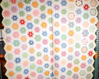 1930s Hand Sewn Grandmother’s Flower Garden Quilt