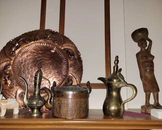 Middle Eastern copper plates, urns etc