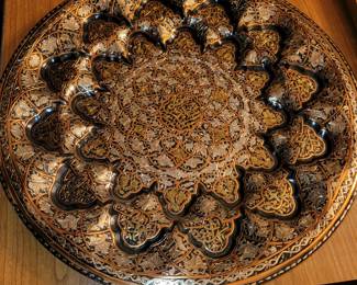 Large copper and brass engraved wall plate 