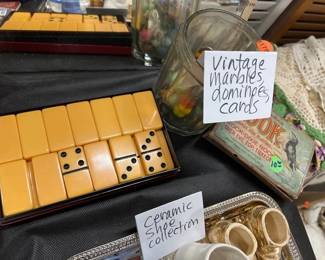 VINTAGE MARBLES, DOMINOES, CARDS