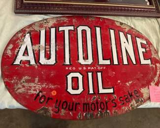 VINTAGE AUTOLINE OIL DOUBLE SIDED PORCELAIN SIGN