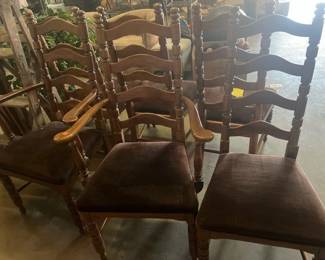 LOT OF 6 VINTAGE LADDER BACK CUSHION SEAT CHAIRS