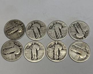 8 SILVER STANDING LIBERTY QUARTERS