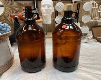 2 1 GAL AMBER GLASS JUGS