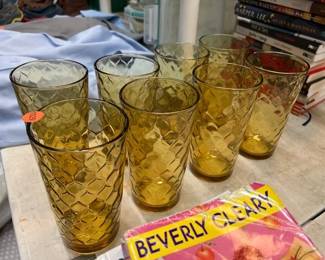 8 AMBER ANCHOR HOCKING GLASSES