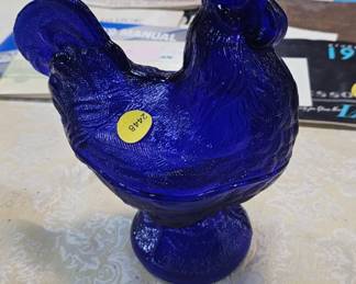 COBALT GLASS ROOSTER