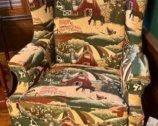 Farm scene upholstered chair
