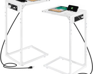 Set Of 2 C Shaped End Table With Charging Station