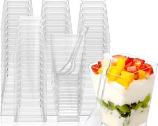 Plastic Square Dessert Cups With Spoons