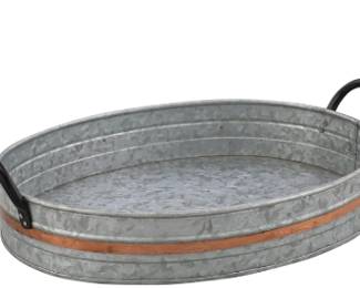 Galvanized Metal Serving Tray Iron Black Handles