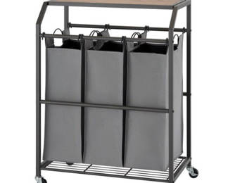 TRINITY 3-Bag Laundry Cart, Flip-Up Top And Wheels, Dark Gray