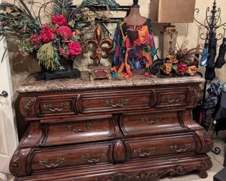 Forbidden City furniture marble top bombay dresser, florals