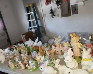 In garage: Christmas, Easter & some Fall. Pricing is by size. Be prepared, it's cold in there, but if this is what you seek, it doesn't get any cheaper than our pricing.