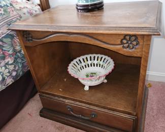vintage King bedroom set: headboard, tall chest, long dresser w/ 2 mirrors & 2 night stands. By Century