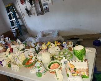 In garage: Christmas, Easter & some Fall. Pricing is by size. Be prepared, it's cold in there, but if this is what you seek, it doesn't get any cheaper than our pricing.