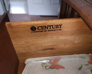 vintage King bedroom set: headboard, tall chest, long dresser w/ 2 mirrors & 2 night stands. By Century