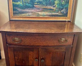 old oak cabinet & original oil on board