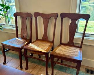 3 oak/cane seat chairs