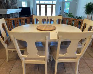 Off-white table (center pedestal) with 6 chairs