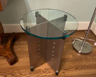 $360 Metal and glass table. 24.5" x 14.5" x 22:"h. Very heavy.