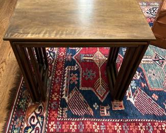 $340. Set of Raymor MCM nesting tables. Largest table's dimensions are 21.5"w x 13"d x 19"h. tiny piece of wood has come off the bottom of one leg and we have it taped to the bottom. Too small to photograph. Available for online purchase beginning Wednesday at 6pm.