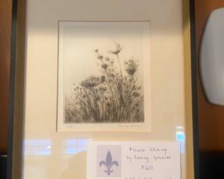 $220. Nancy Grenier flower etching 8.5" x 10.5"