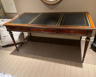 $680. Vintage three drawer console or desk. 66.5"w x 33.5"d x 31"h. Could double as a desk or dining area in a small space.Glass and wood base table. 17" diameter x 21.5"h. Available during online shopping starting at 6pm on Wednesday per the instructions in the sale description.