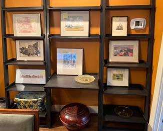 Art and leaning bookcase/desk system for sale.