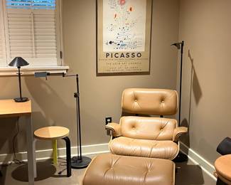 $4800 or highest offer above. Eames chair - standard height 31" x 33.5"w x 35"d. Available during online shopping starting at 6pm on Wednesday per the instructions in the sale description.