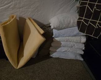 Nearly unused pillows, egg carton mattress topper, & hanging shoe rack - $2 for each pillow $5 for egg carton topper, shoe rack $5