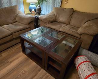 Entire living room set $200, perfect for a basement!  Includes sofa, love seat, chair, ottoman, coffee table, 2 end tables, and sofa table!